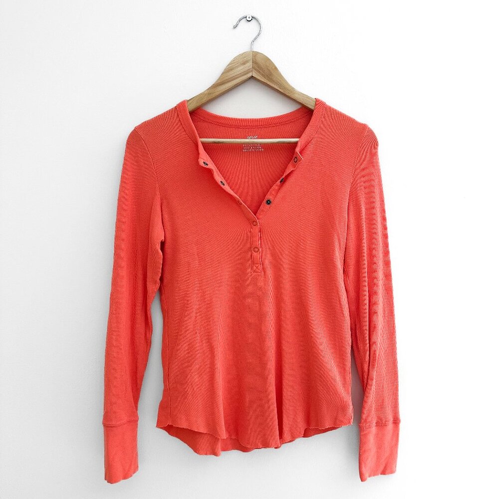 Aerie Henley Comfy Thermal Long Sleeve Layering Shirt - Coral - Size S